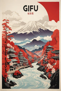 Scenic Gifu Mountains Cherry Blossoms Cultural Heritage Poster