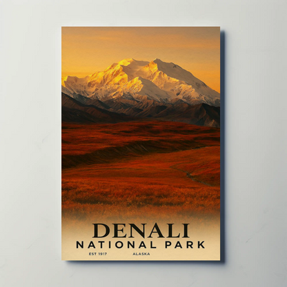 Denali National Park Alaska Sunset Autumn Travel Poster
