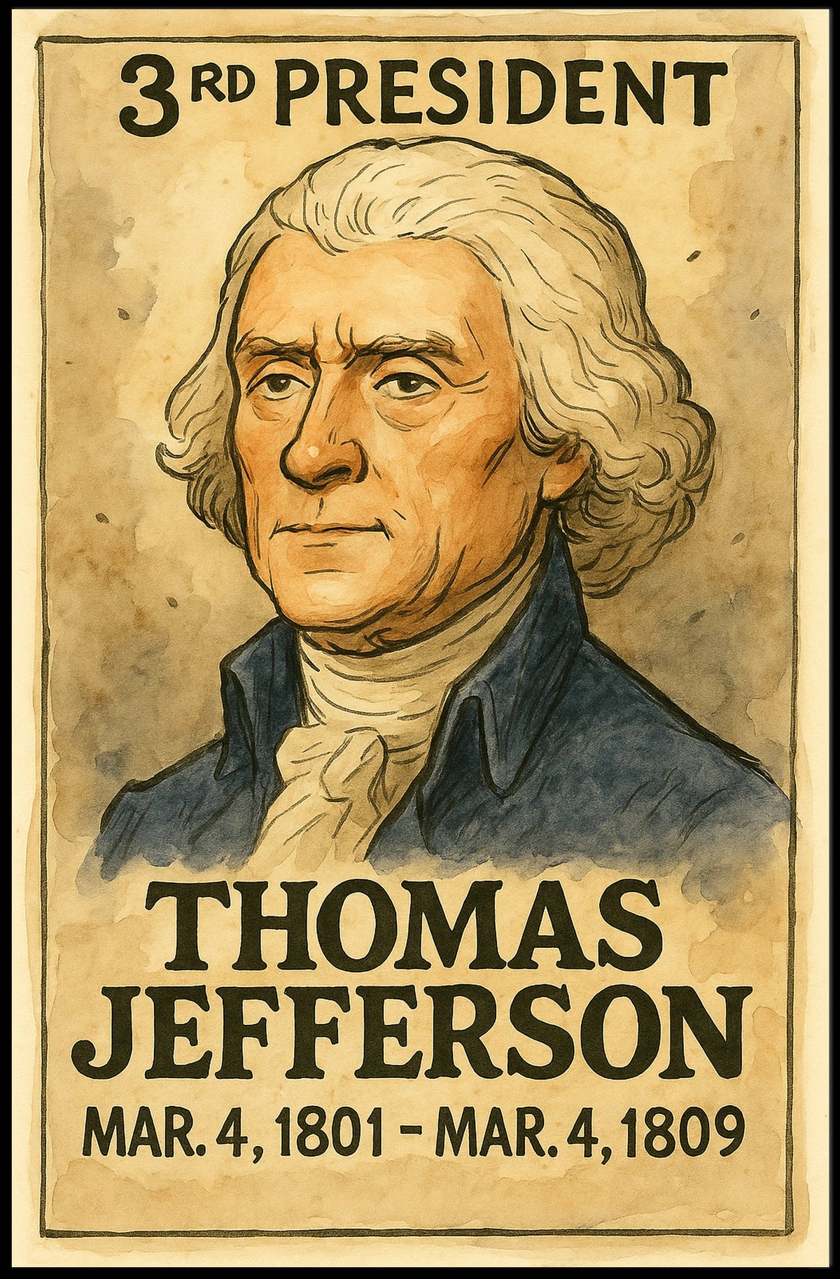 Thomas Jefferson 3rd President of the United States Exaggerated Cartoon Sketch Poster
