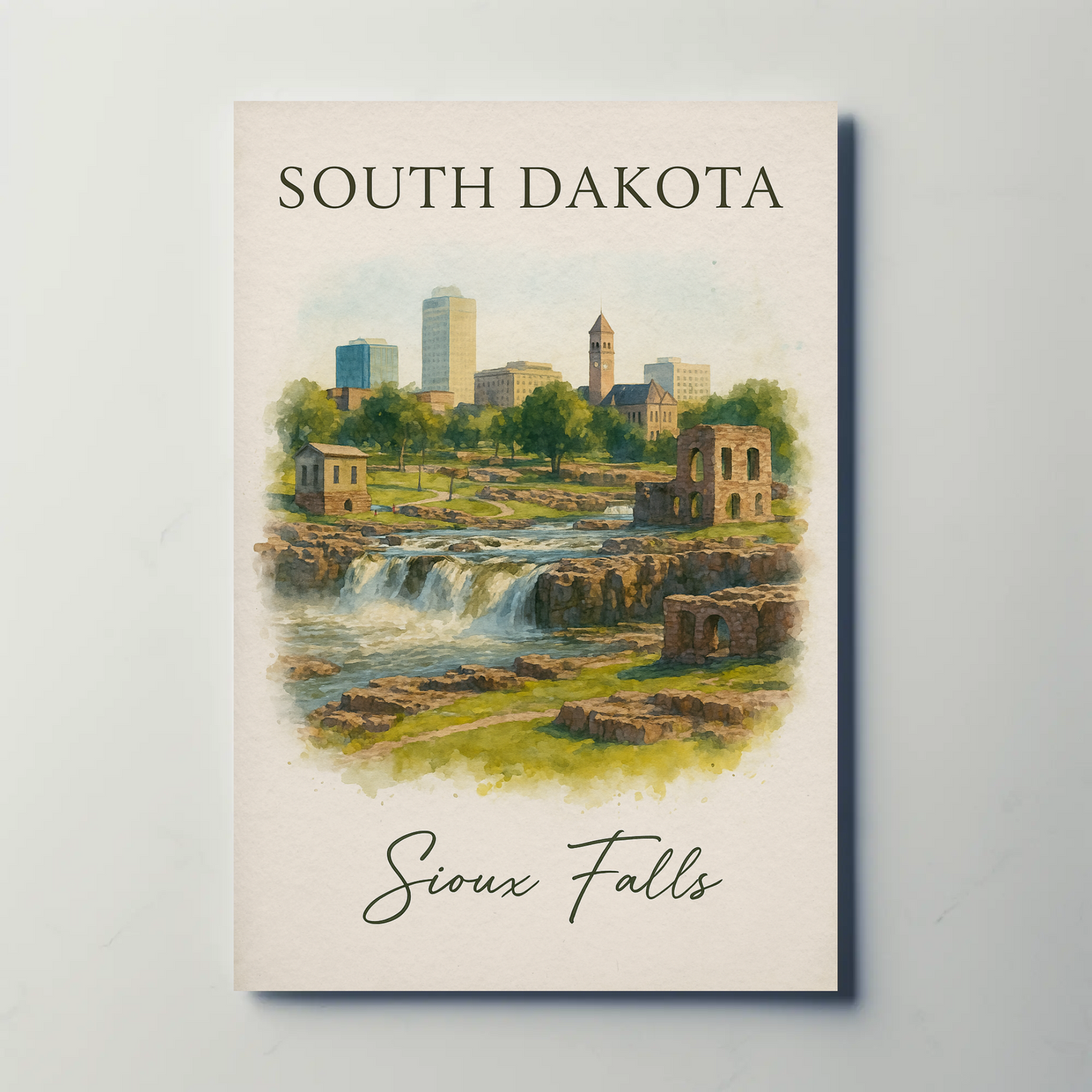 Sioux Falls South Dakota City Waterfall Vintage Travel Poster