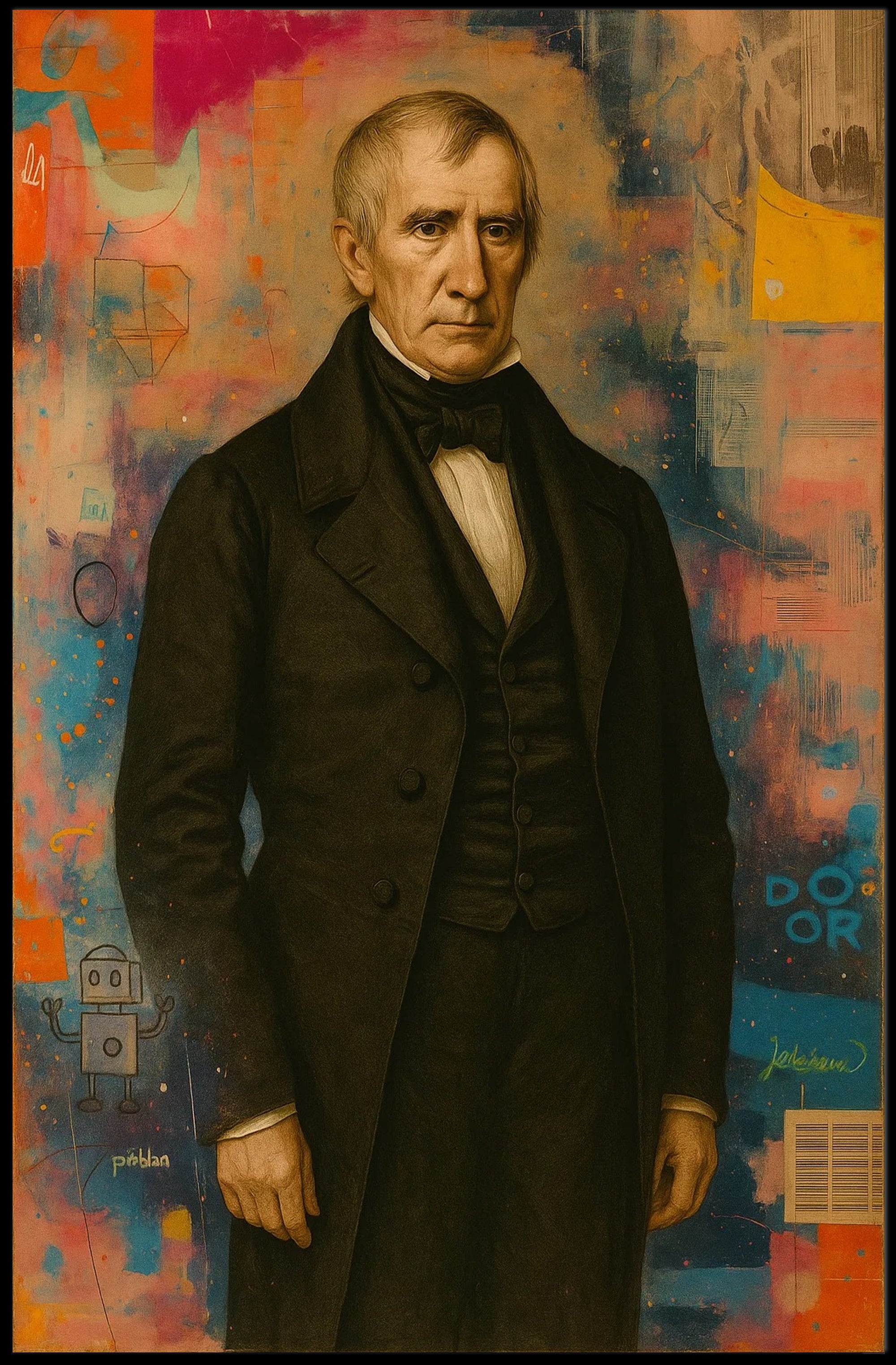 Distinguished Classical Portrait with Modern Abstract Artistic Poster