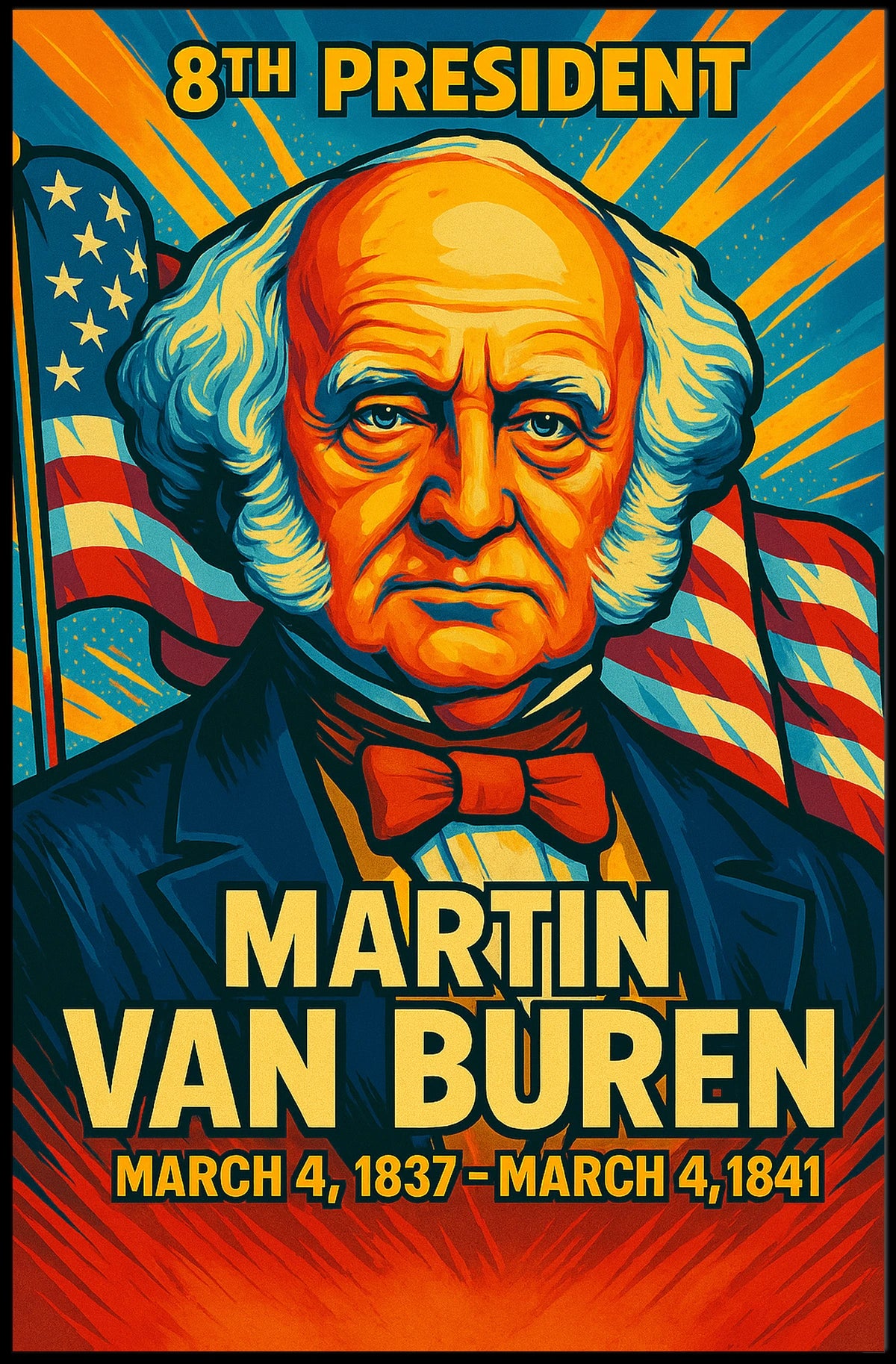 Martin Van Buren 8th President of the United States Colorful Comic Book Style Poster