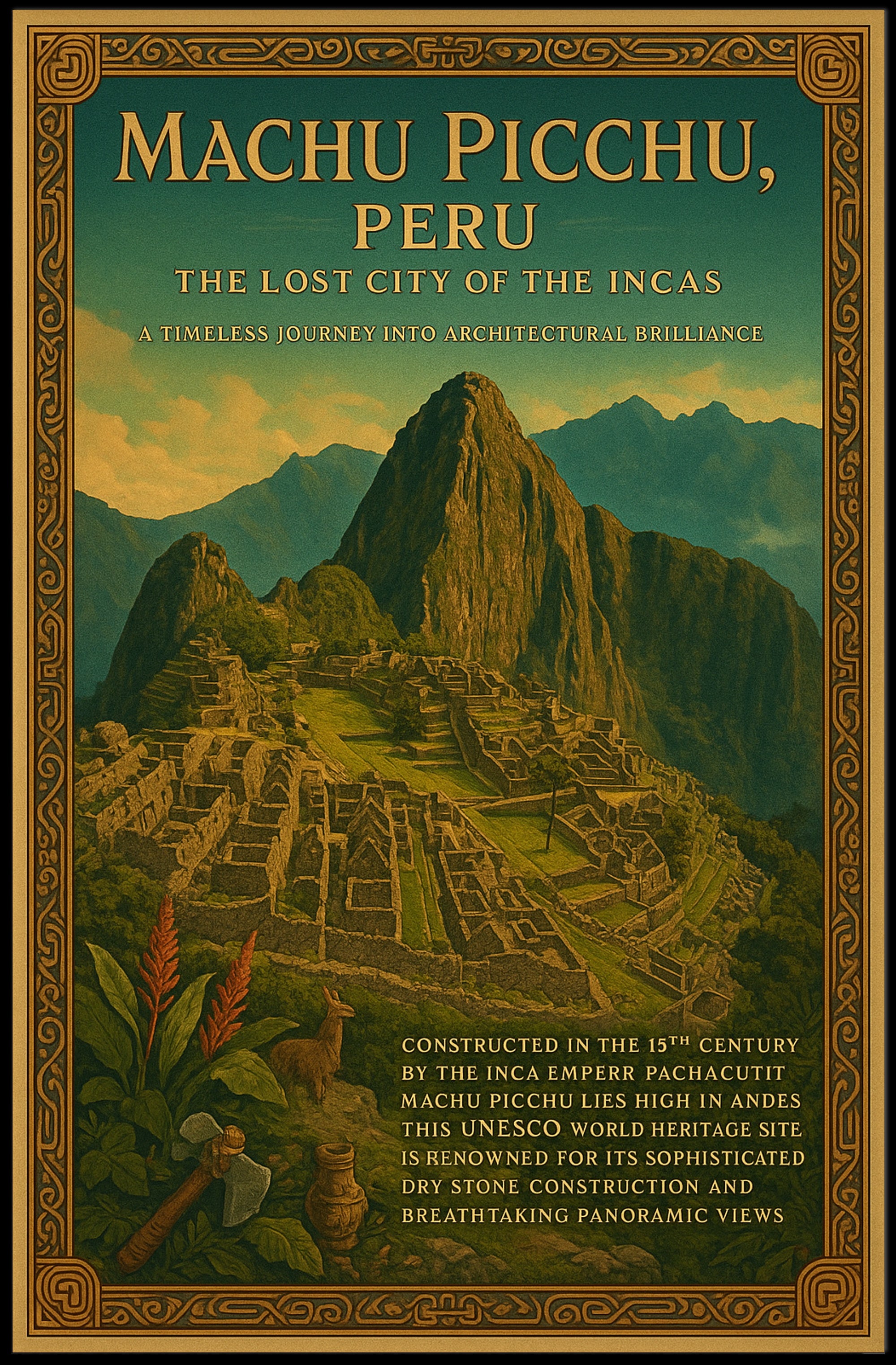 Machu Picchu Vintage Lost City Travel Poster