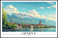 Geneva Scenic Cityscape with Vintage Travel Poster Aesthetics