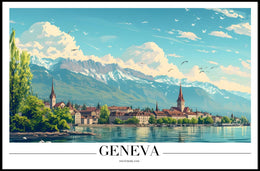 Geneva Scenic Cityscape with Vintage Travel Poster Aesthetics