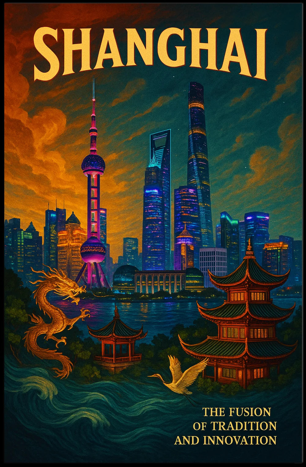 Shanghai's Vibrant Fusion Cityscape Urban or Cityscape Poster PosterGoat