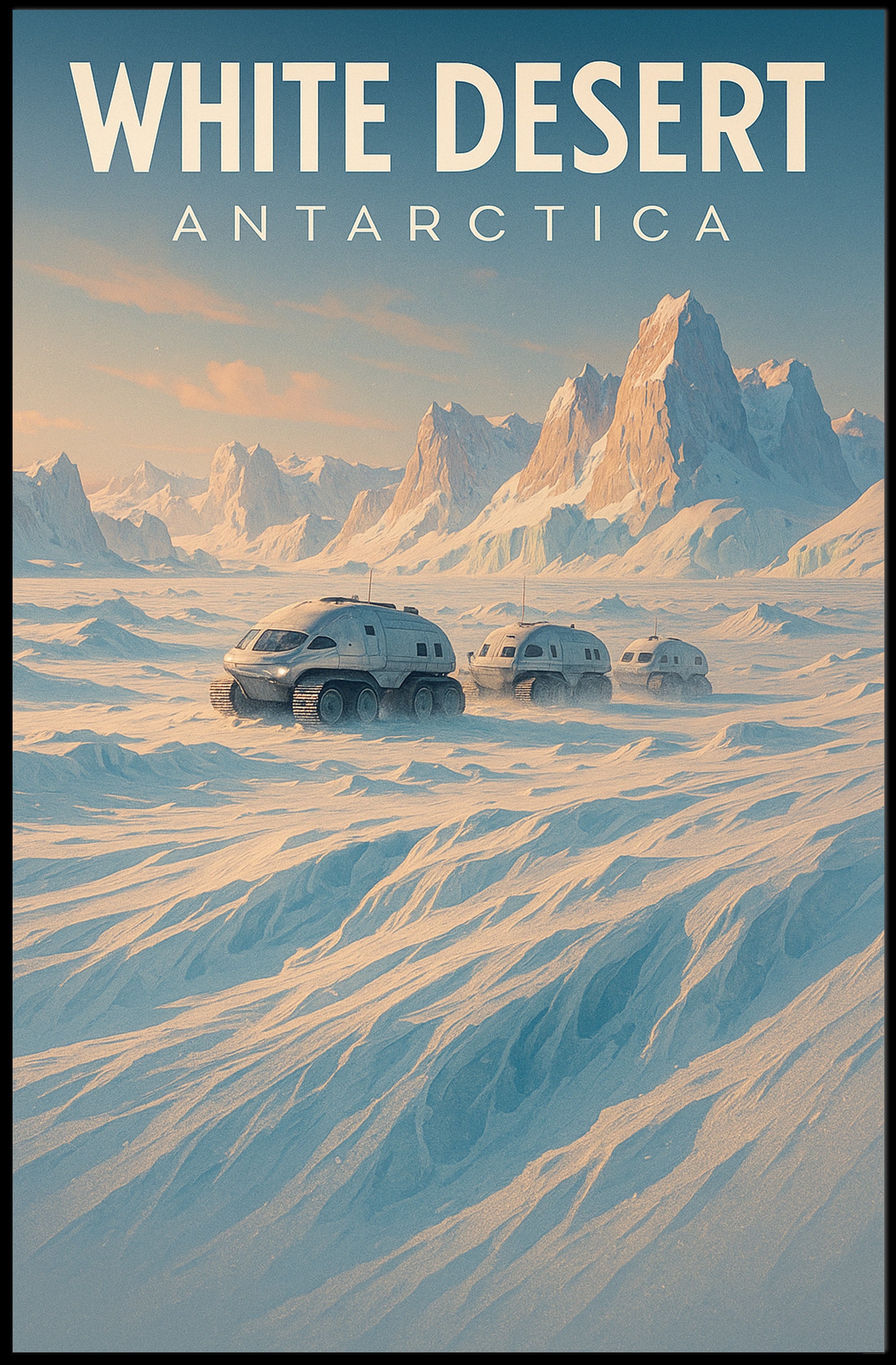 White Desert Futuristic Sci-Fi Travel Poster