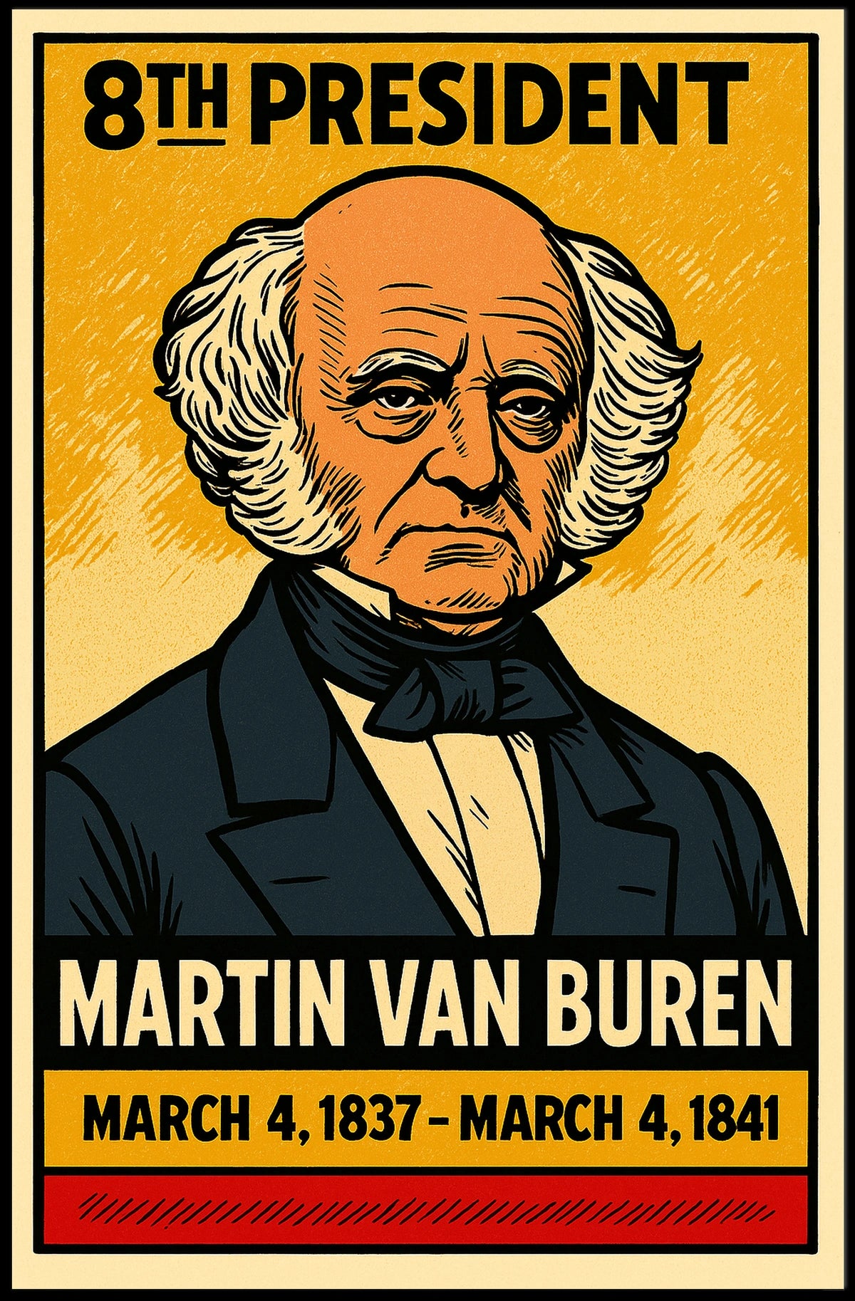 Martin Van Buren 8th President of the United States Inked Comic Style Poster