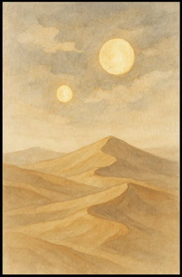 Twin Suns Over Desert Landscape Poster