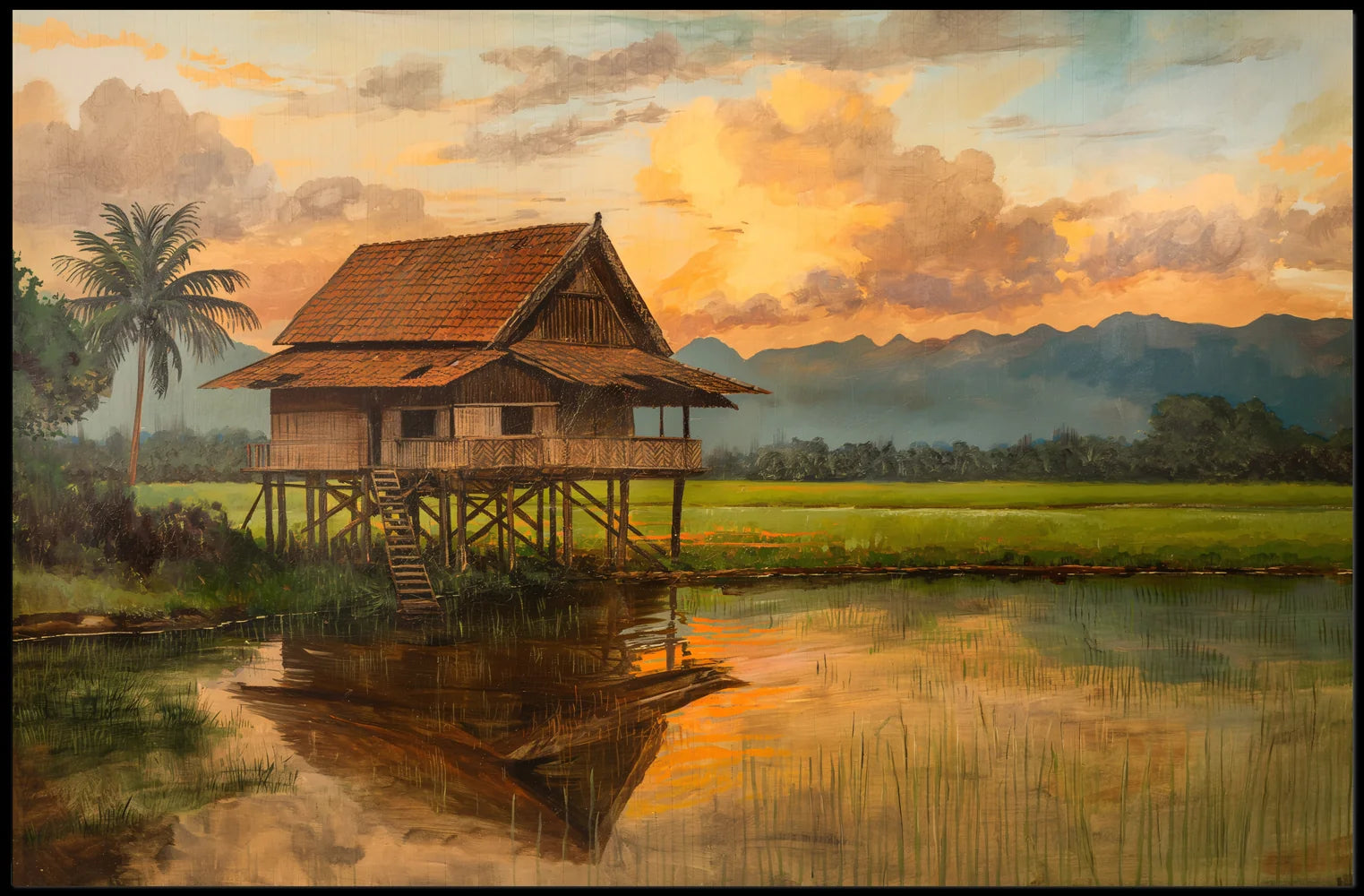 Tropical Sunset Stilt House Art Print Decor