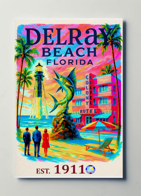 Delray Beach Florida Colony Hotel Lighthouse Travel Poster