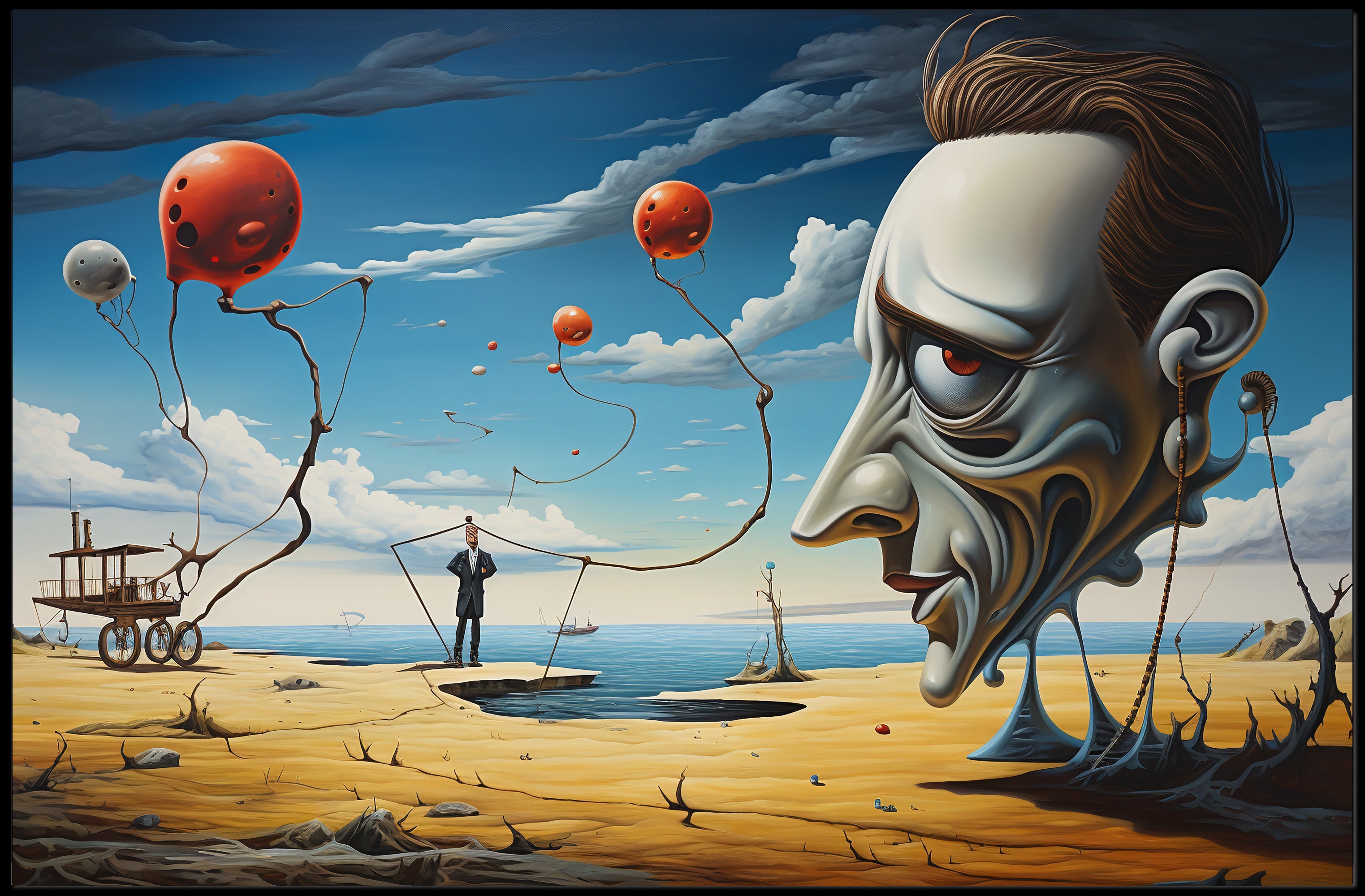 Surreal Desert Landscape with Expressionless Face Artistic Poster