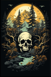 Dramatic Wilderness Skull Scene Art Print - Abstract, Artistic, or Pop Culture Poster
