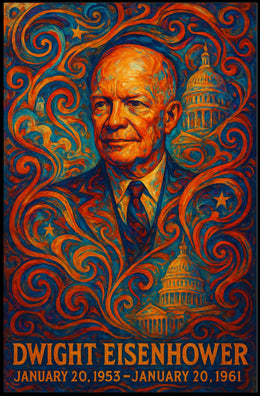 Dwight Eisenhower WWII Era Art Deco Patriotic Poster