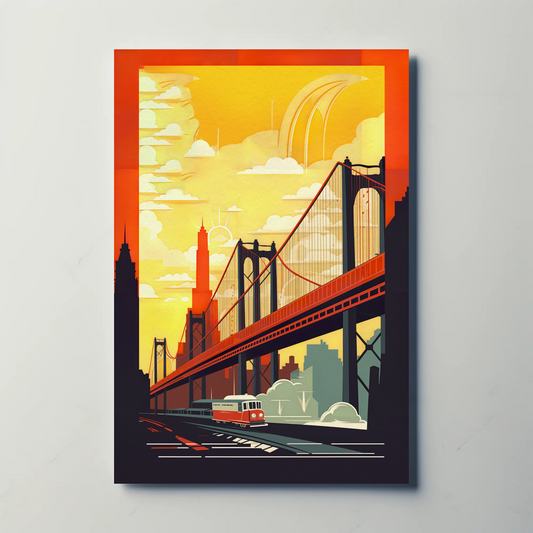 Golden Bridge City Transit Scene Travel Poster