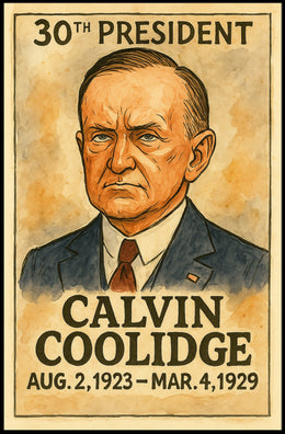 Calvin Coolidge 30th President of the United States Exaggerated Cartoon Sketch Poster