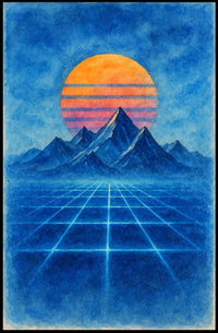 Retro-Futuristic Synthwave Sunset Artistic Poster