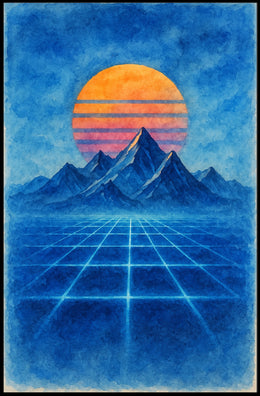 Retro-Futuristic Synthwave Sunset Artistic Poster