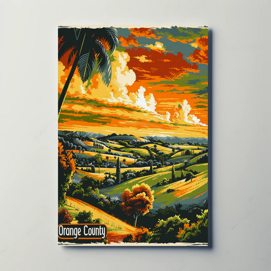 Orange County California Fields Sunset Travel Poster