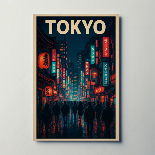 Tokyo Neon Night Street Travel Poster