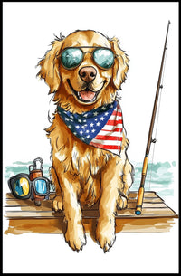 Golden Retriever Fishing Scene Artwork Home Decor Poster