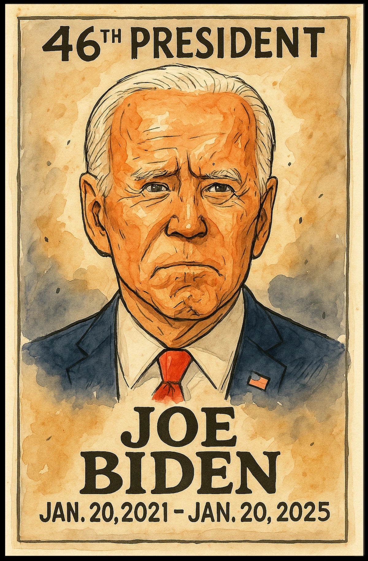 Joe Biden 46th President of the United States Exaggerated Cartoon Sketch Poster