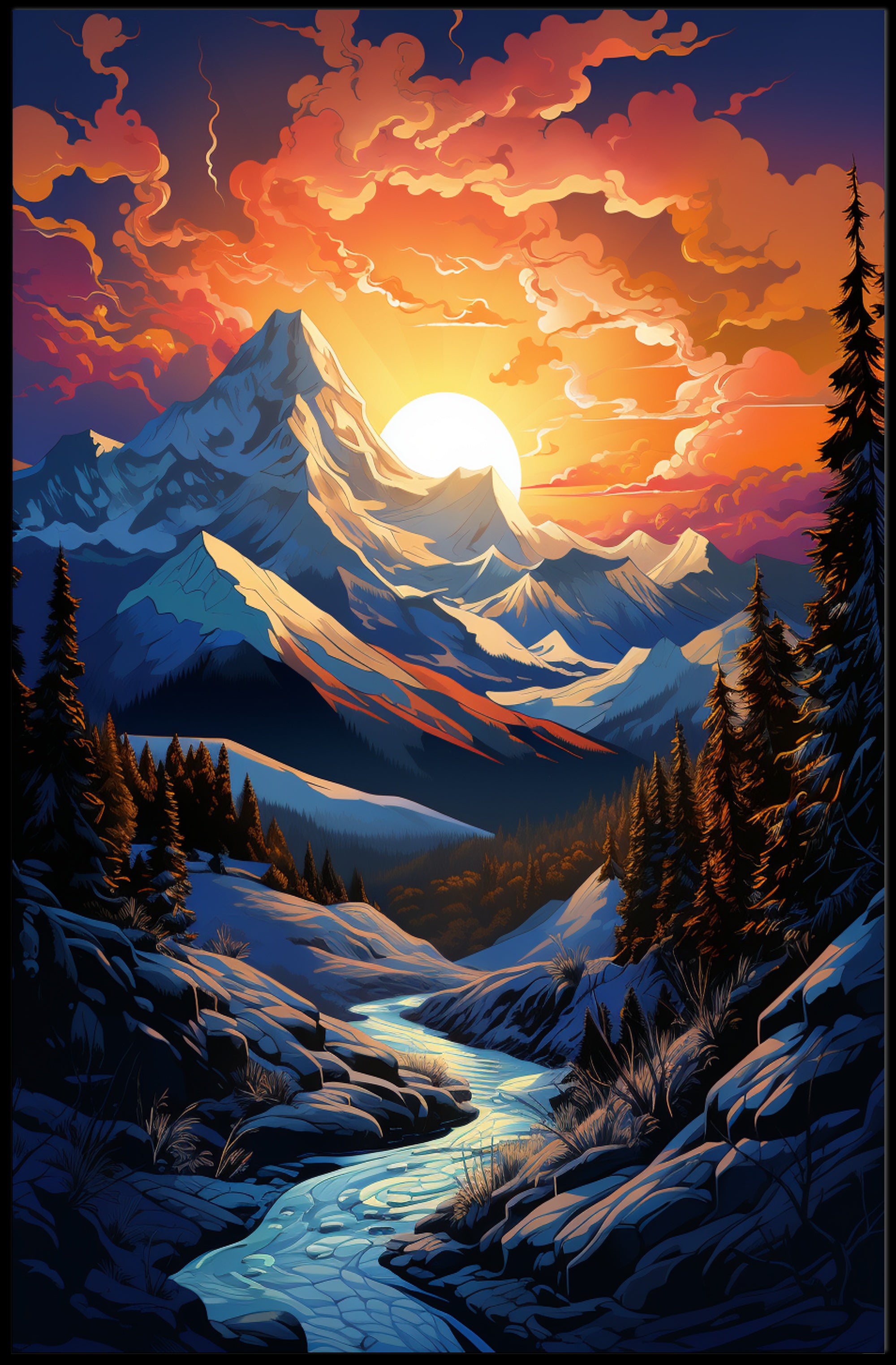 Majestic Mountain Sunset Poster
