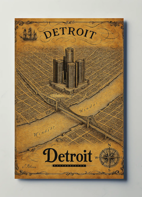 Detroit Historic Map Renaissance Center Travel Poster