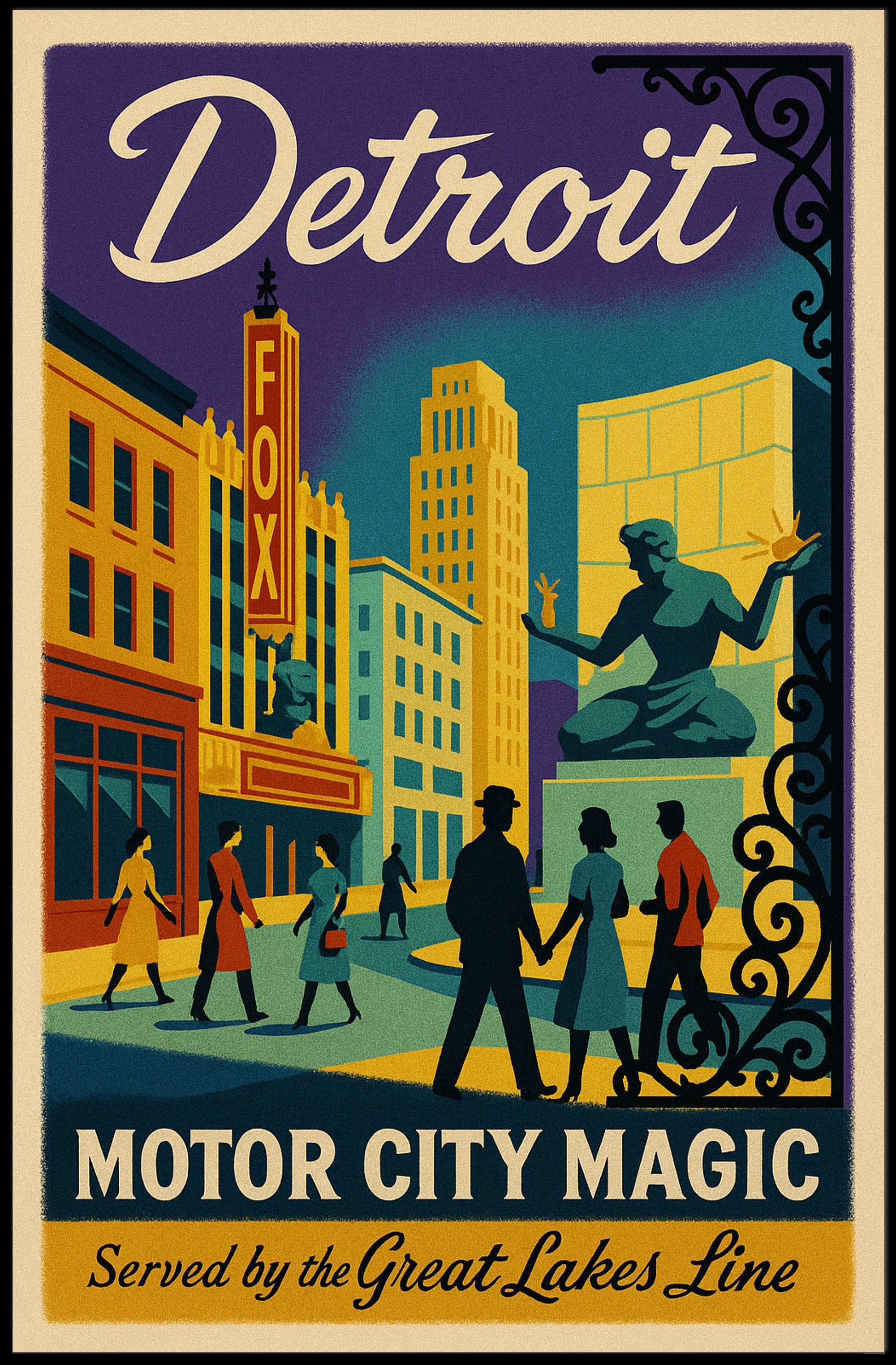 Motor City Magic: Vibrant Detroit Travel Poster