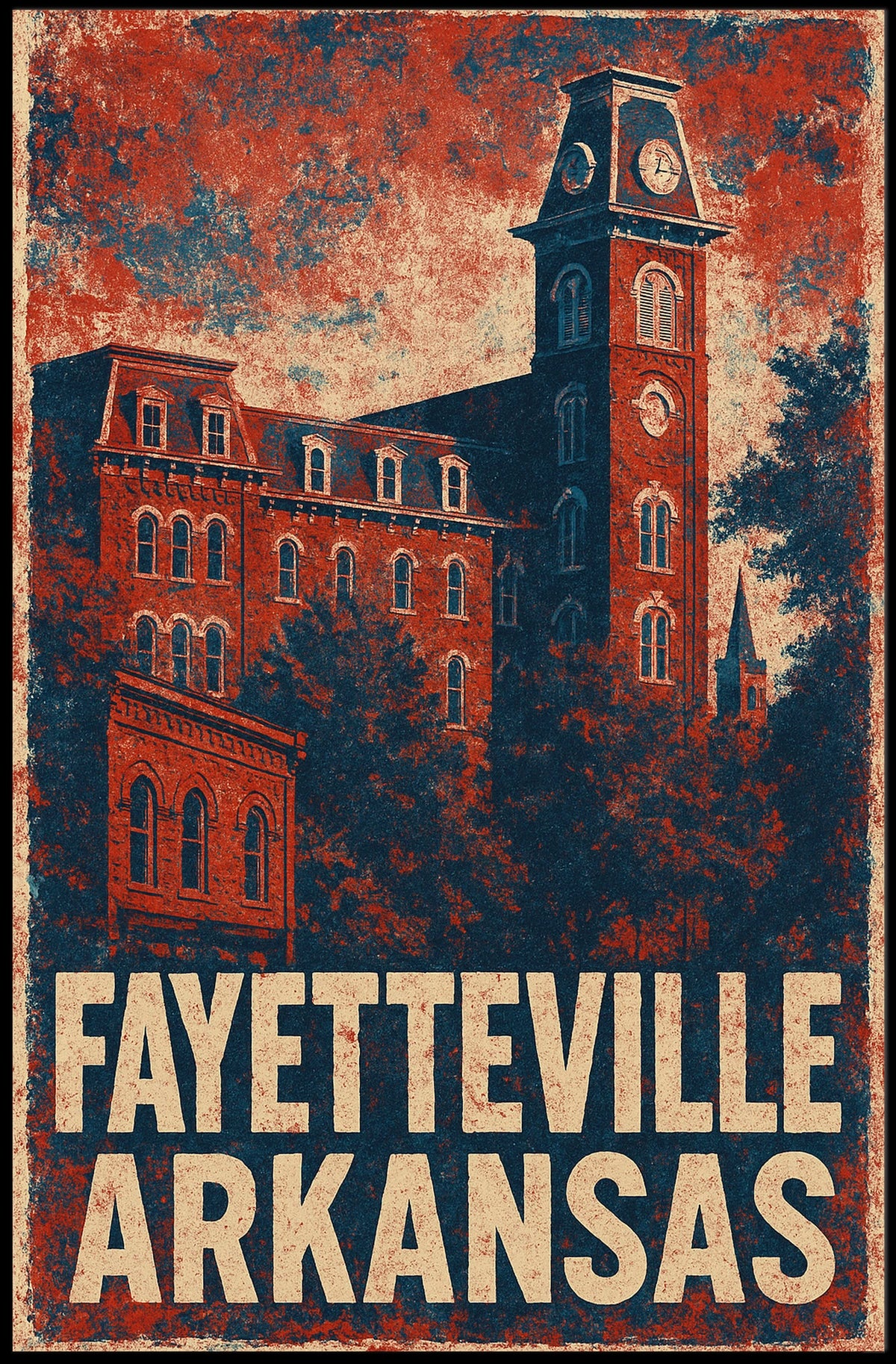 Fayetteville Vintage Travel Architecture Patriotic Poster