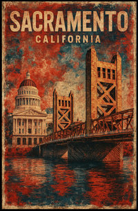 Sacramento Cityscape Vintage Travel Collector Poster