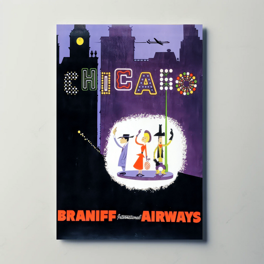 Chicago Vintage Poster - Braniff Airways