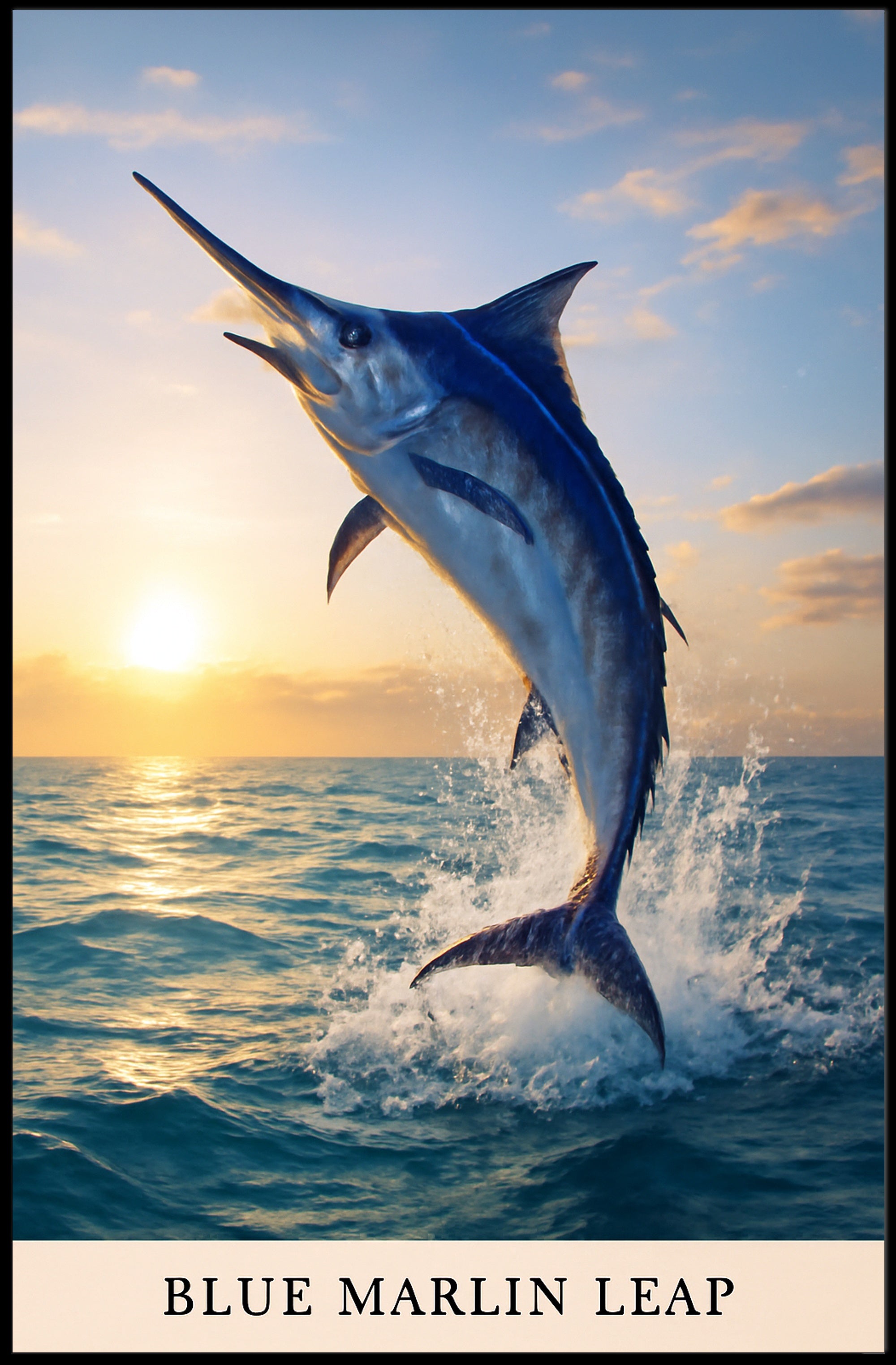 Blue Marlin Leap Poster PosterGoat