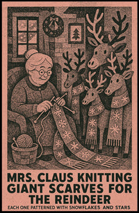 Mrs. Claus Knitting Giant Scarves Poster