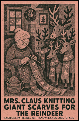 Mrs. Claus Knitting Giant Scarves Poster
