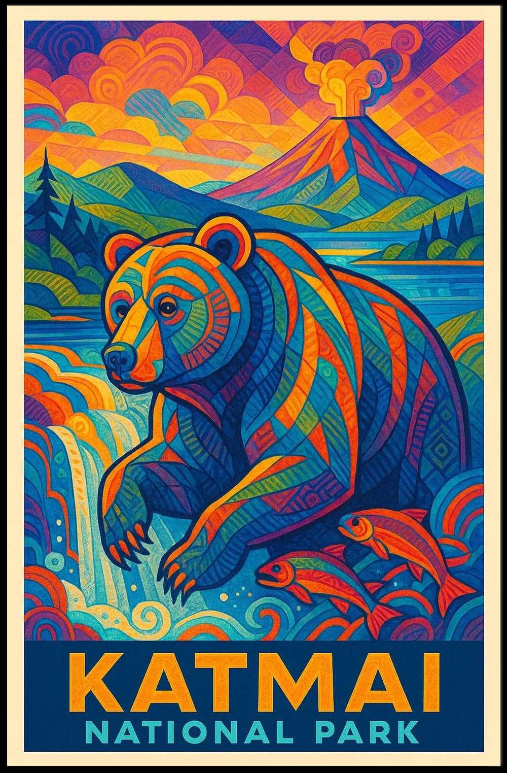 Artistic Katmai Bear: Katmai National Park Travel Poster