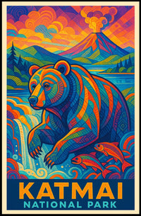 Artistic Katmai Bear: Katmai National Park Travel Poster