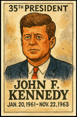 John F. Kennedy 35th President of the United States Exaggerated Cartoon Sketch Poster