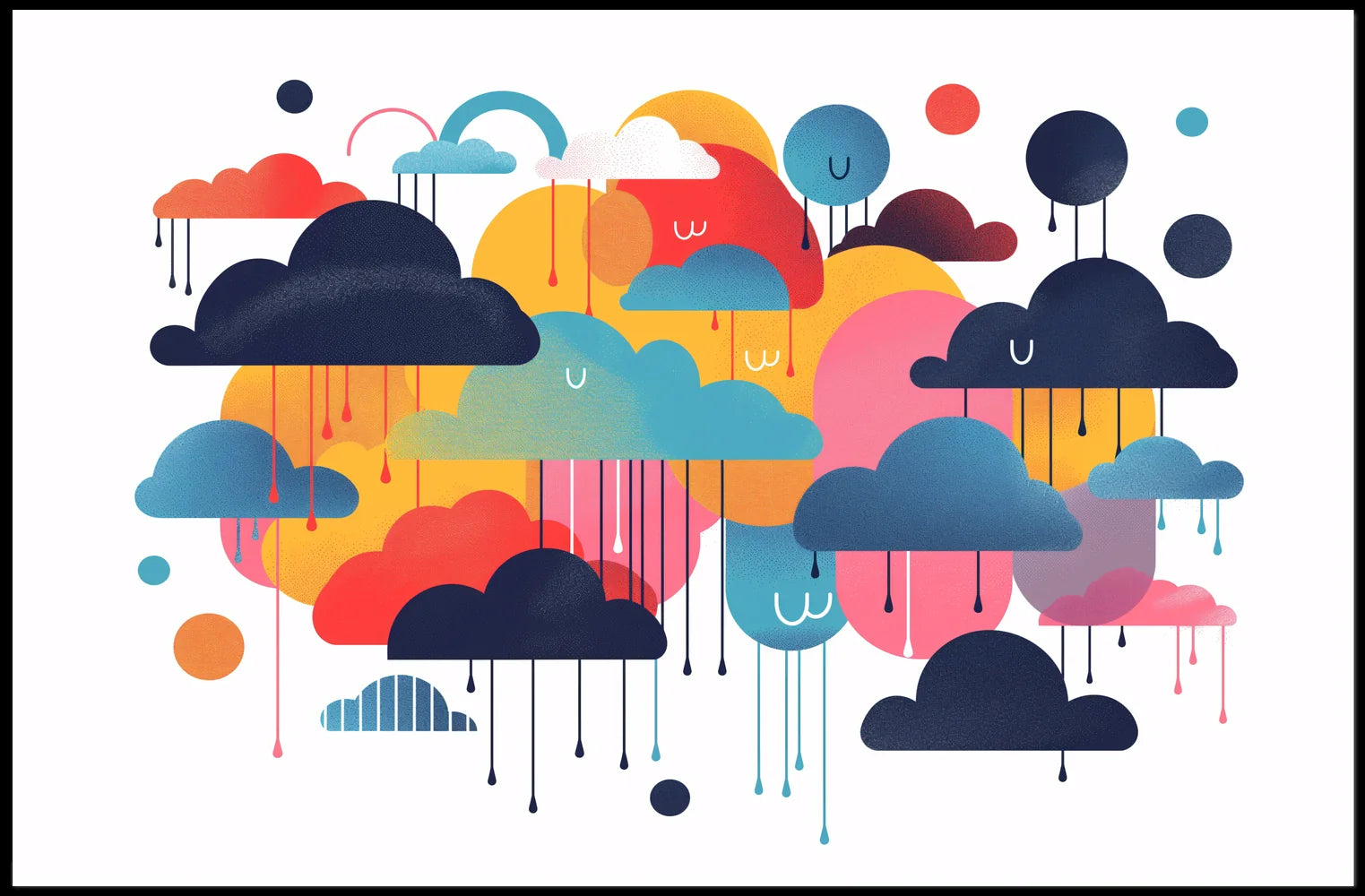 Colorful Cartoon Clouds Whimsical Art Poster Print