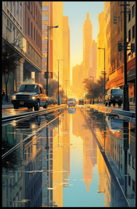 Urban Reflections: Serene Street Scene Artistic Poster