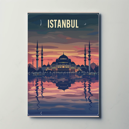 Istanbul Mosque Reflections Golden Twilight Water Travel Poster