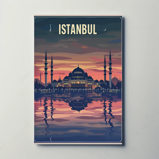 Istanbul Mosque Reflections Golden Twilight Water Travel Poster