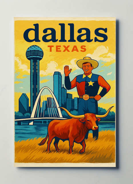 Dallas Texas Cowboy Longhorn Bridge Travel Poster