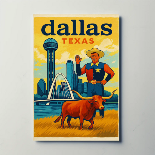 Dallas Texas Cowboy Longhorn Bridge Travel Poster
