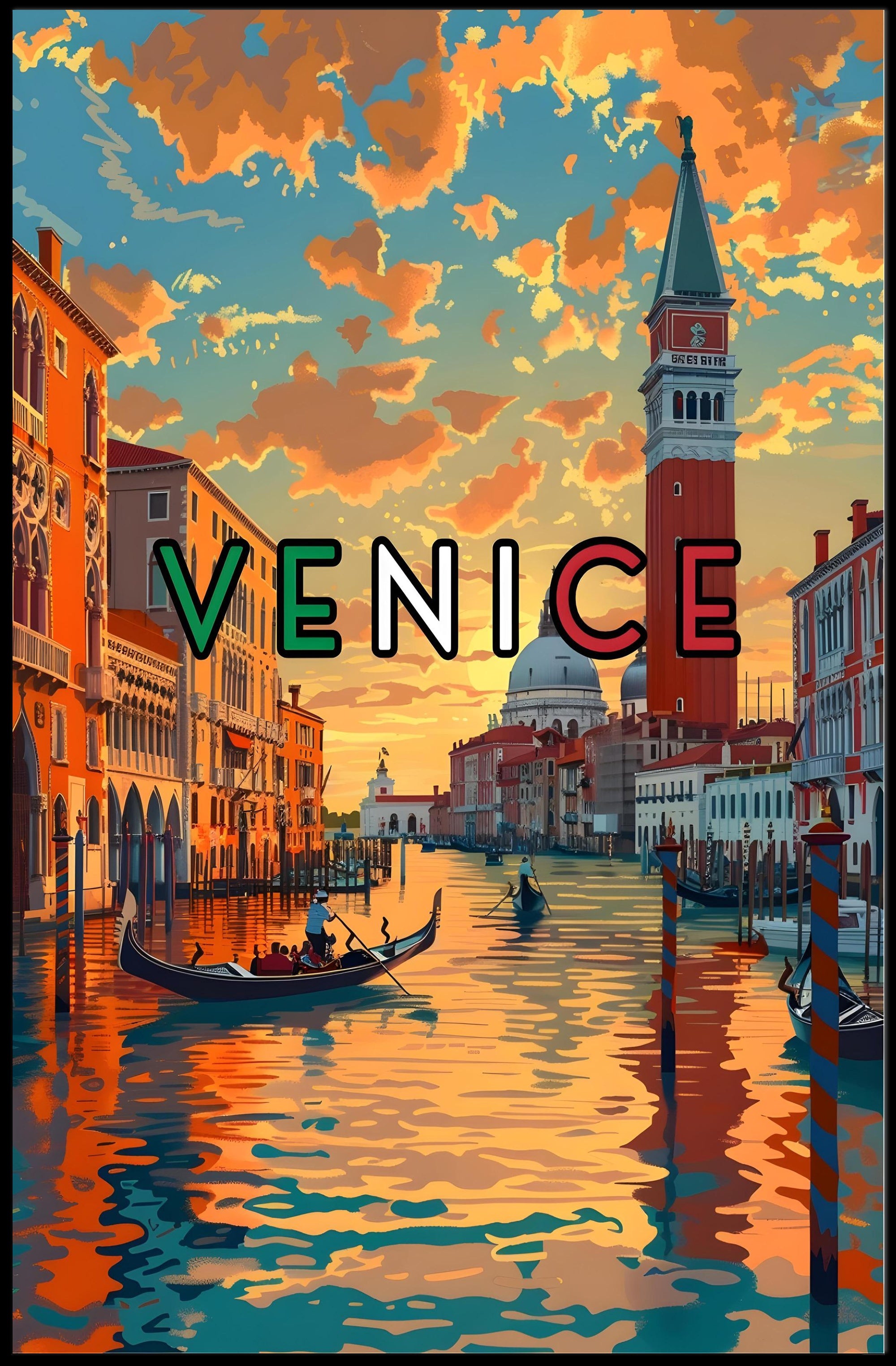Venice Gondolas and Canals Travel Poster
