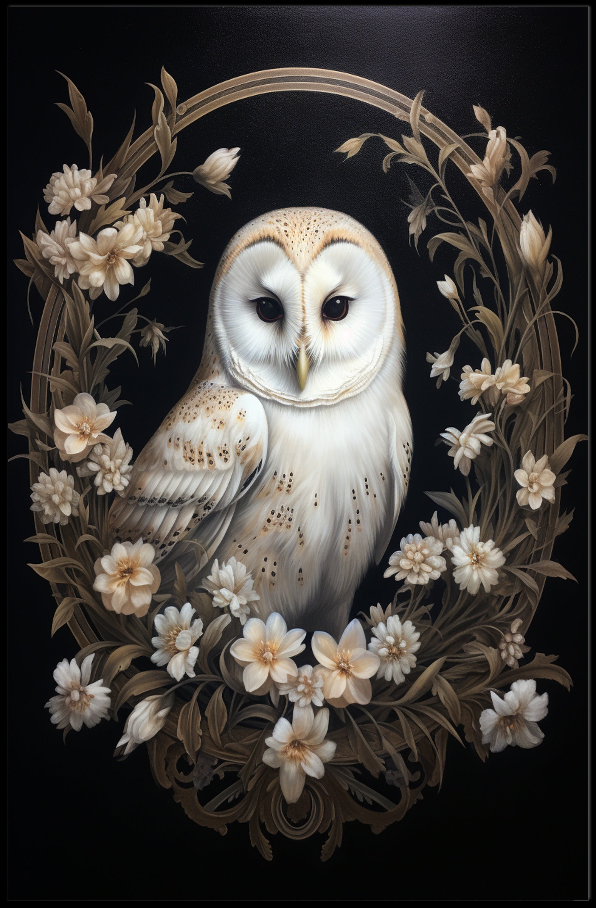 Enchanted Owl In Floral Wreath Poster PosterGoat