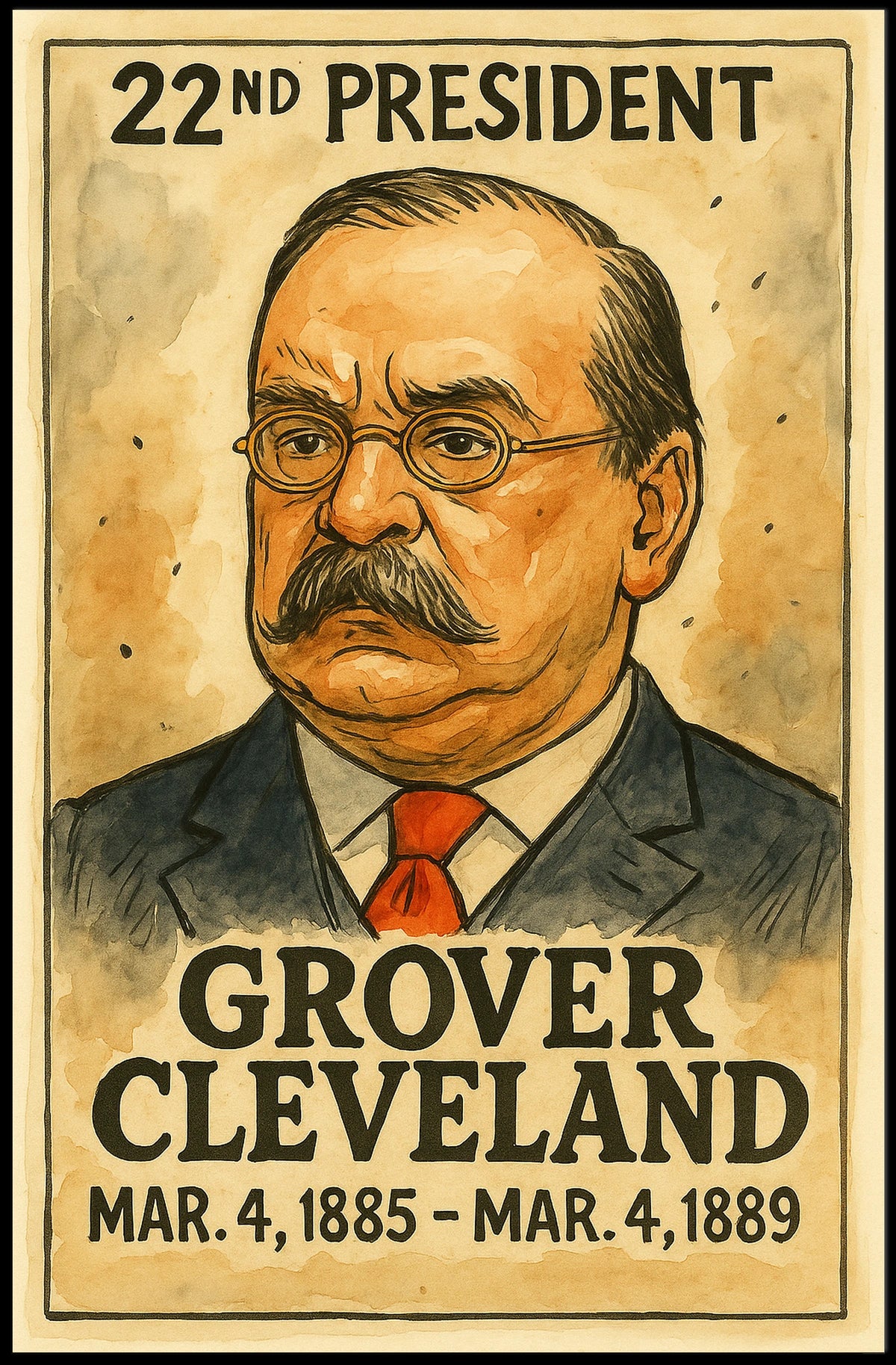 Grover Cleveland 22nd President of the United States Exaggerated Cartoon Sketch Poster