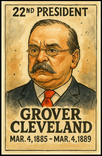 Grover Cleveland 22nd President of the United States Exaggerated Cartoon Sketch Poster