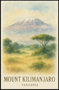 Kilimanjaro Watercolor Vintage Travel Explorer Poster