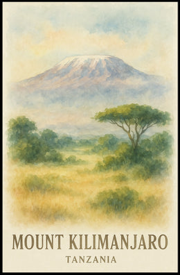 Kilimanjaro Watercolor Vintage Travel Explorer Poster